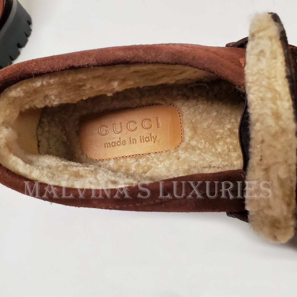GUCCI BOOTS MENS SHEARLING LINED SUEDE HORSEBIT LOAFER SHOES BEE - Picture 12 of 16